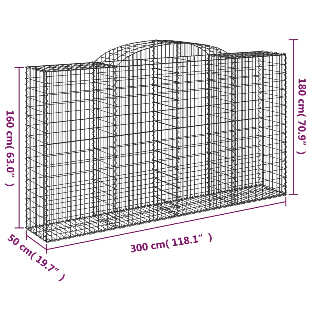 Gabion bågformad 300x50x160/180 cm galvaniserat järn