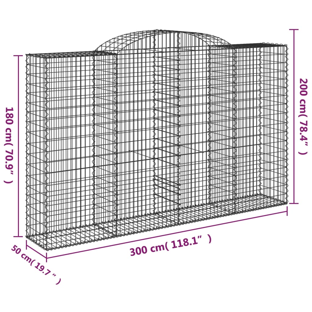 Gabion bågformad 300x50x180/200 cm galvaniserat järn