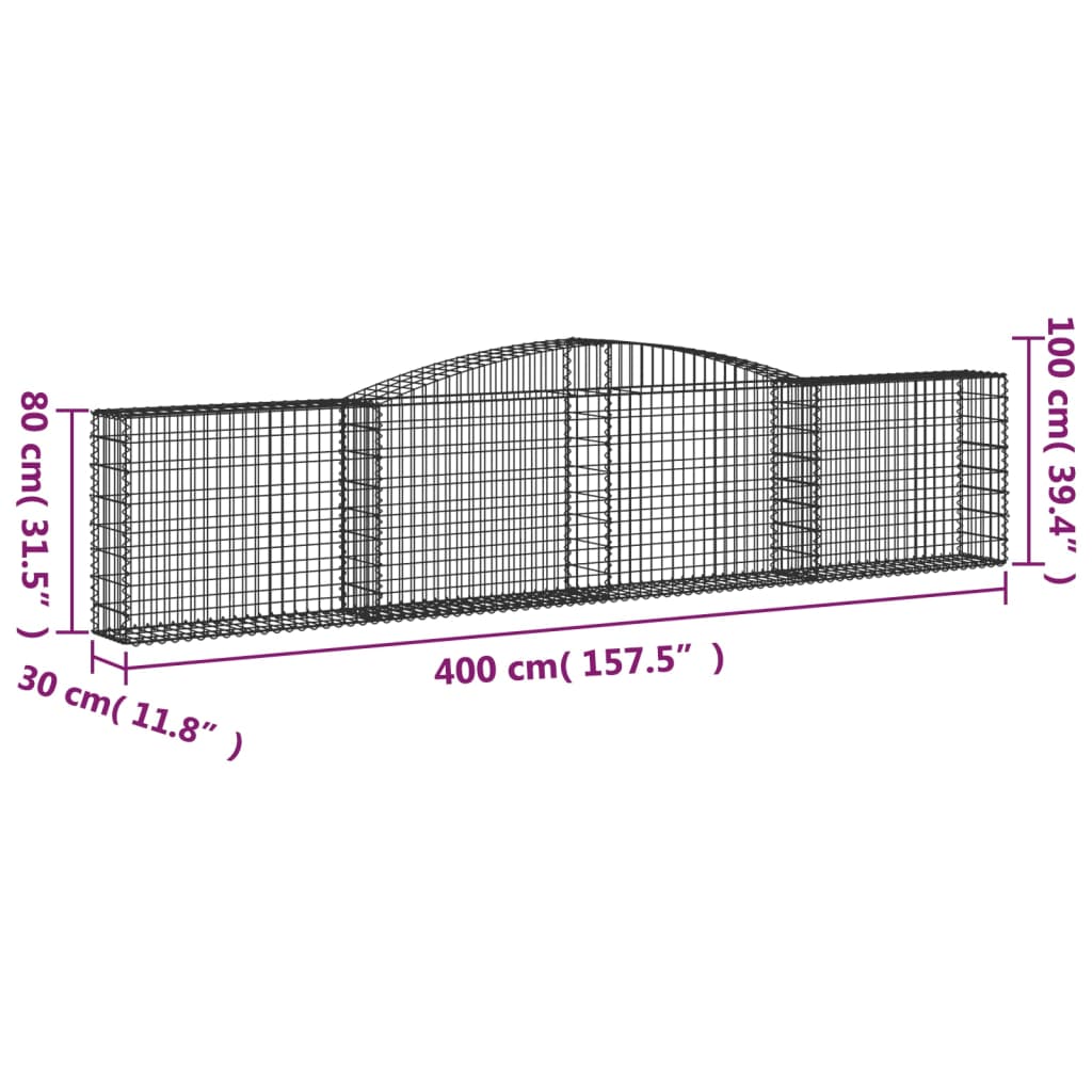 Gabion bågformad 400x30x80/100 cm galvaniserat järn