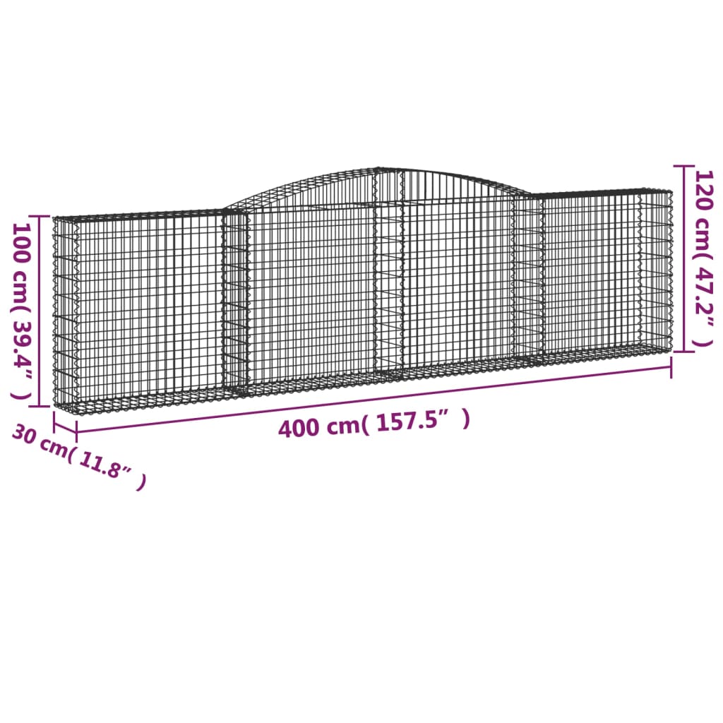 Gabion bågformad 400x30x100/120 cm galvaniserat järn