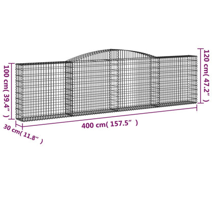 Gabion bågformad 400x30x100/120 cm galvaniserat järn