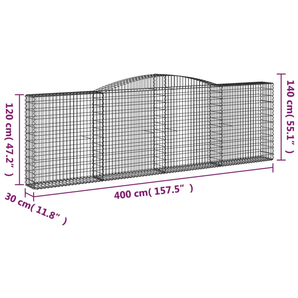 Gabion bågformad 400x30x120/140 cm galvaniserat järn