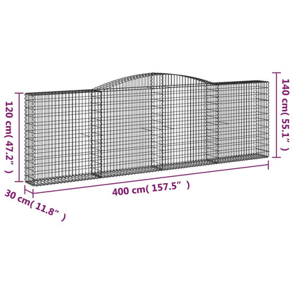 Gabion bågformad 400x30x120/140 cm galvaniserat järn