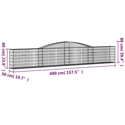 Gabion bågformad 400x50x60/80 cm galvaniserat järn