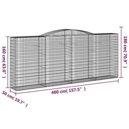 Gabion bågformad 400x50x160/180 cm galvaniserat järn