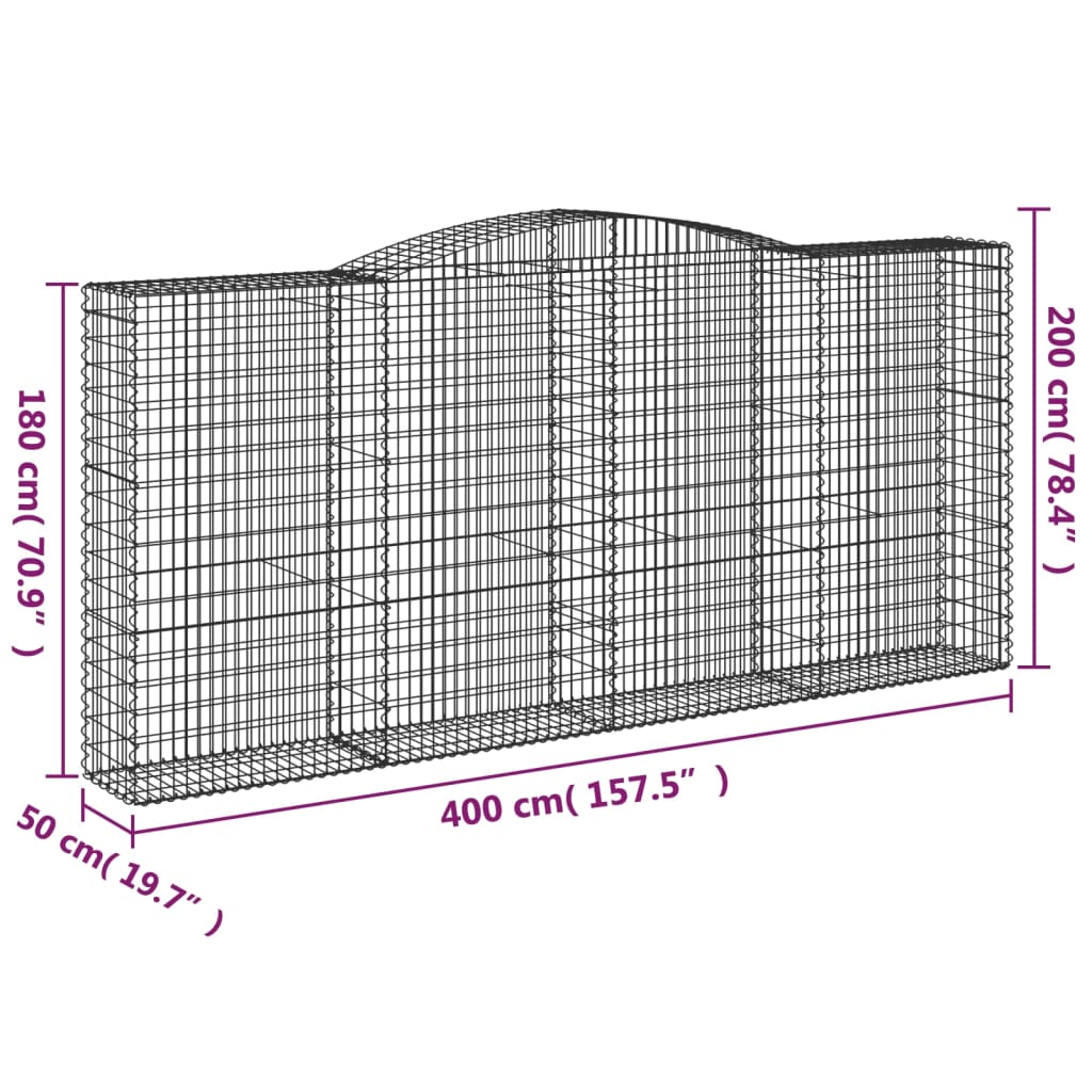 Gabion bågformad 400x50x180/200 cm galvaniserat järn