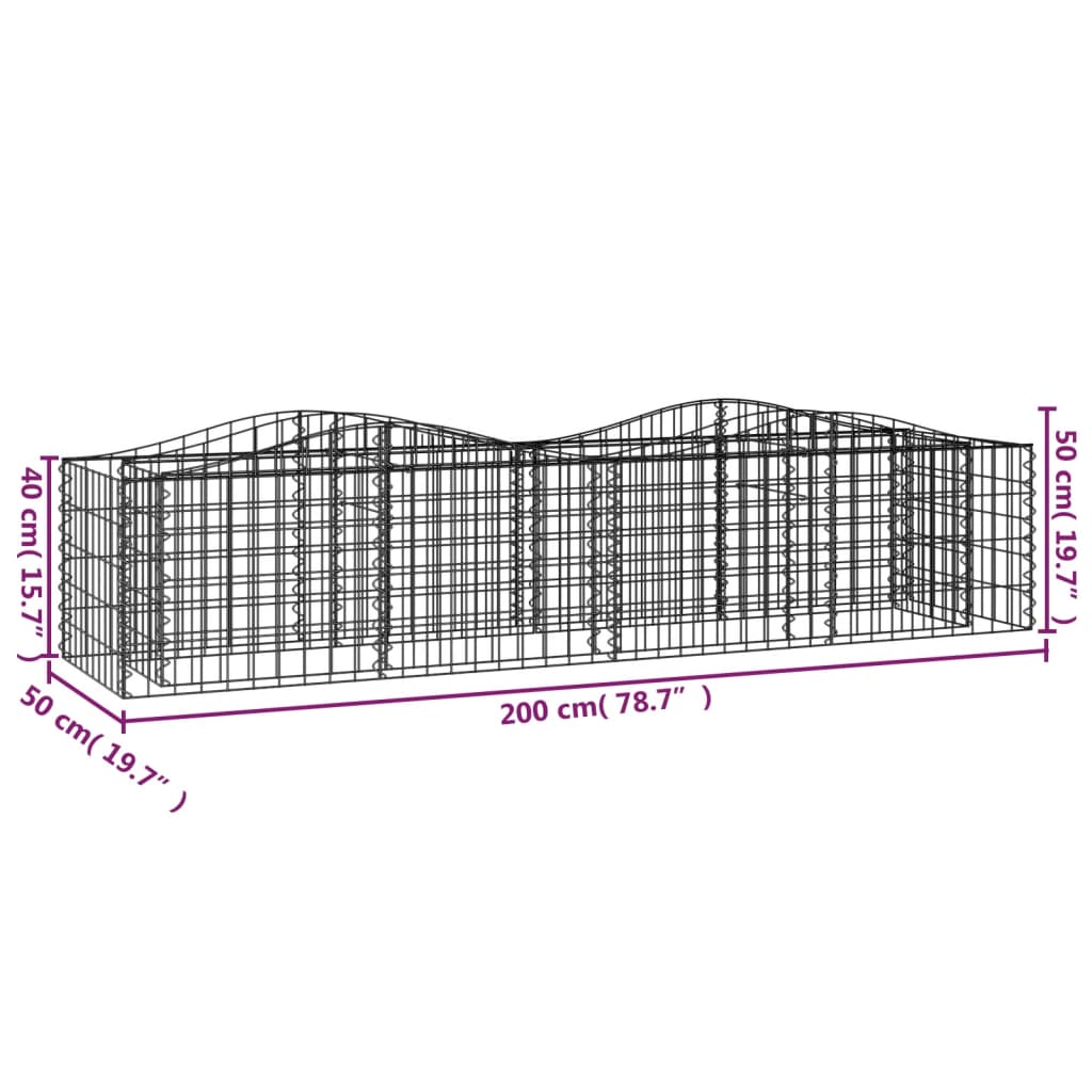 Gabion bågformad 200x50x50 cm galvaniserat järn
