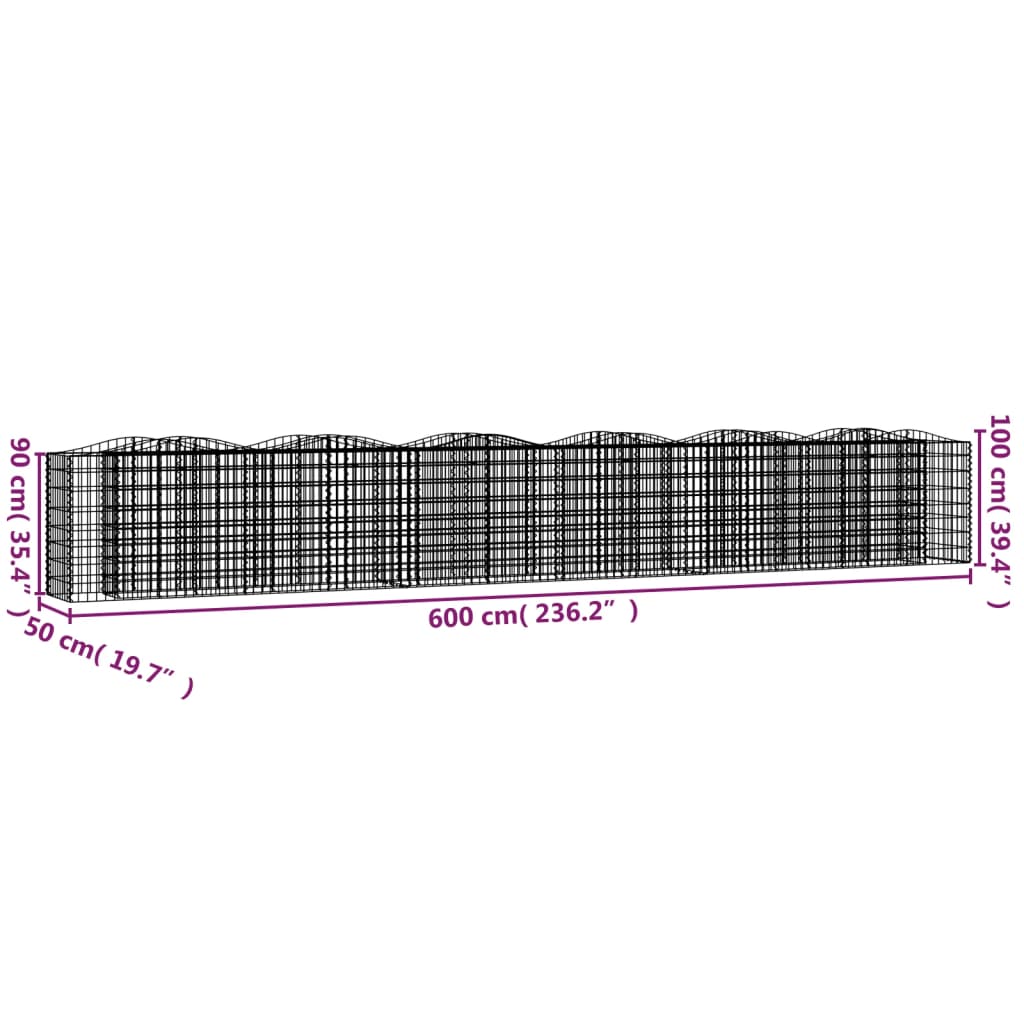 Upphöjd planteringsgabion 600x50x100 cm galvaniserat järn