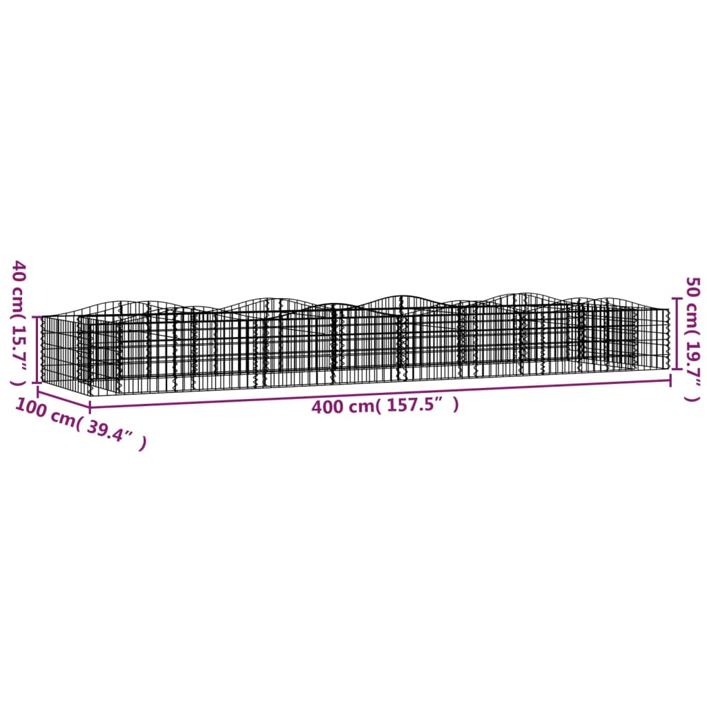 Upphöjd planteringsgabion 400x100x50 cm galvaniserat järn