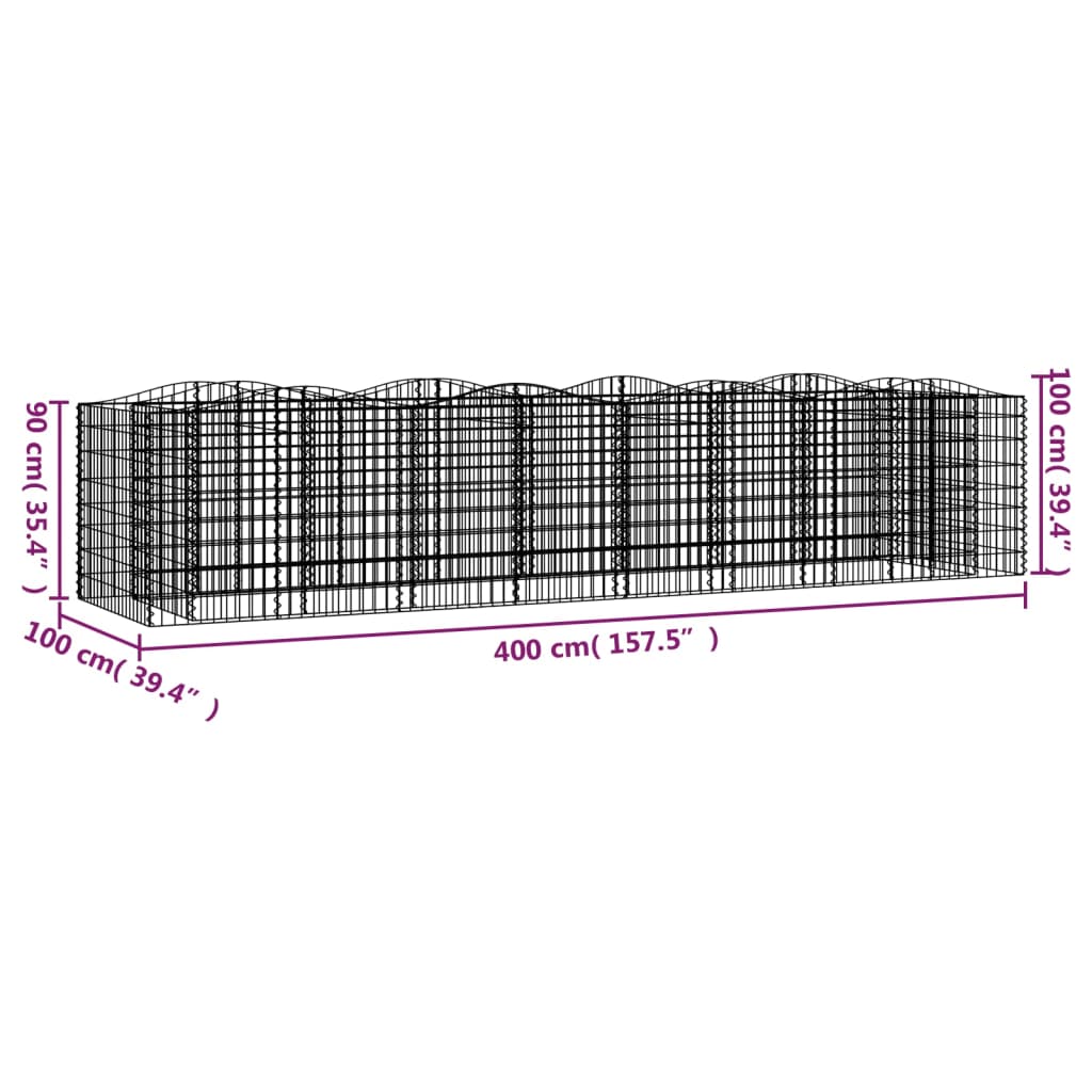 Upphöjd planteringsgabion 400x100x100 cm galvaniserat järn