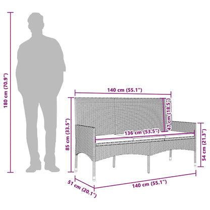 Trädgårdsbänk 3-sits med dynor konstrotting brun