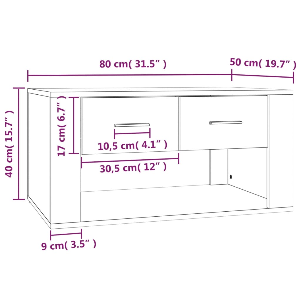 Soffbord rökfärgad ek 80x50x40 cm konstruerat trä