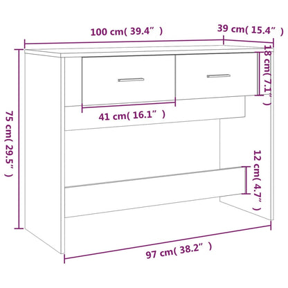 Konsolbord vit 100x39x75 cm konstruerat trä