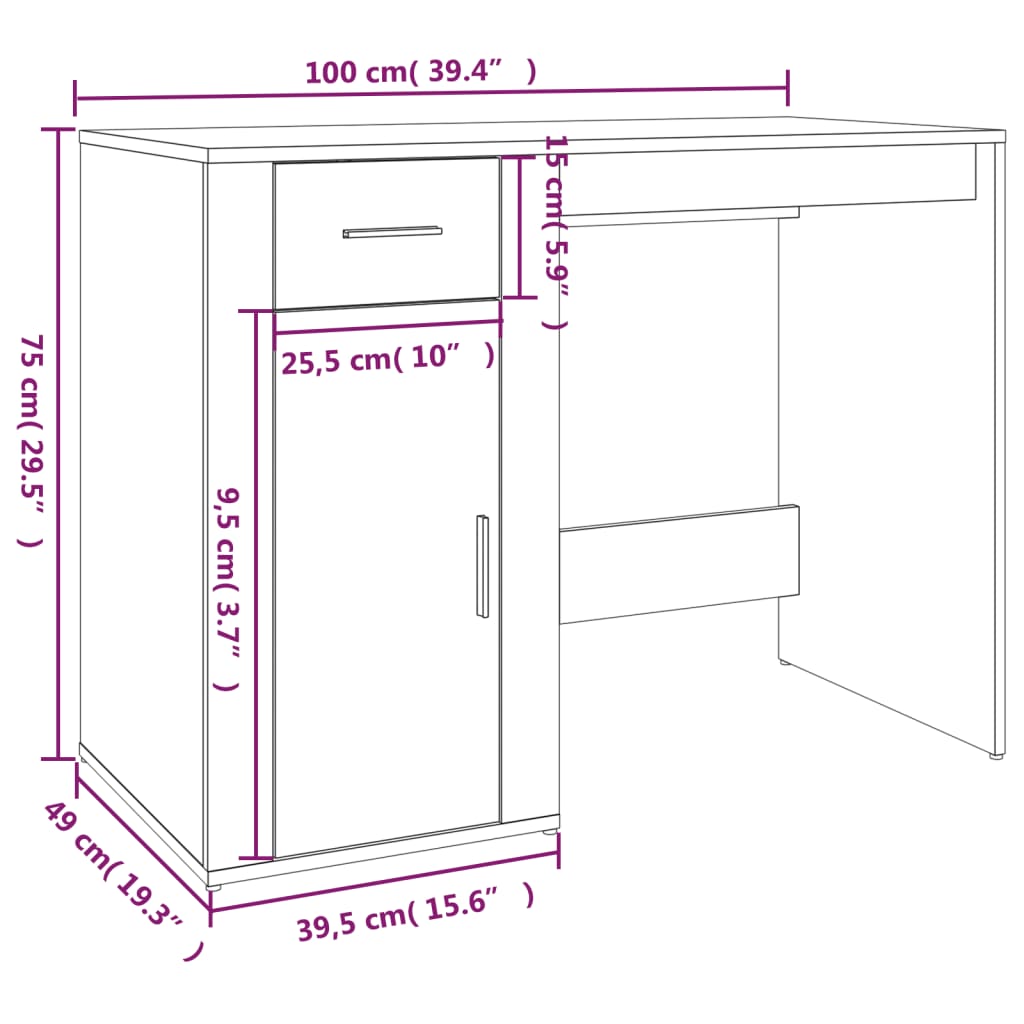 Skrivbord vit 100x49x75 cm konstruerat trä