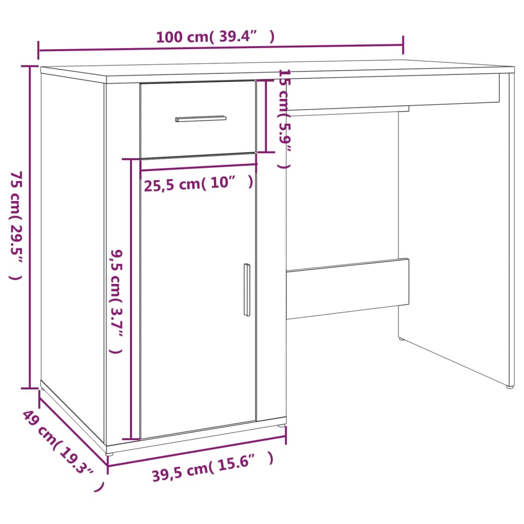 Skrivbord brun ek 100x49x75 cm konstruerat trä