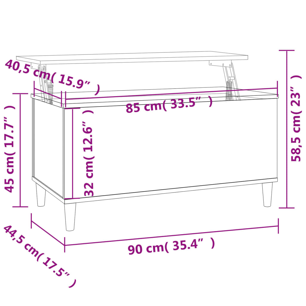 Soffbord vit 90x44,5x45 cm konstruerat trä