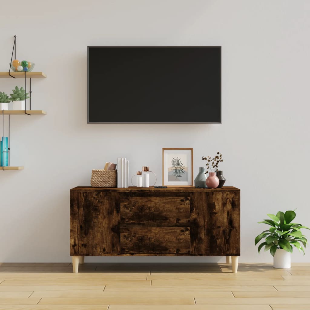 Tv-bänk rökfärgad ek 102x44,5x50 cm konstruerat trä