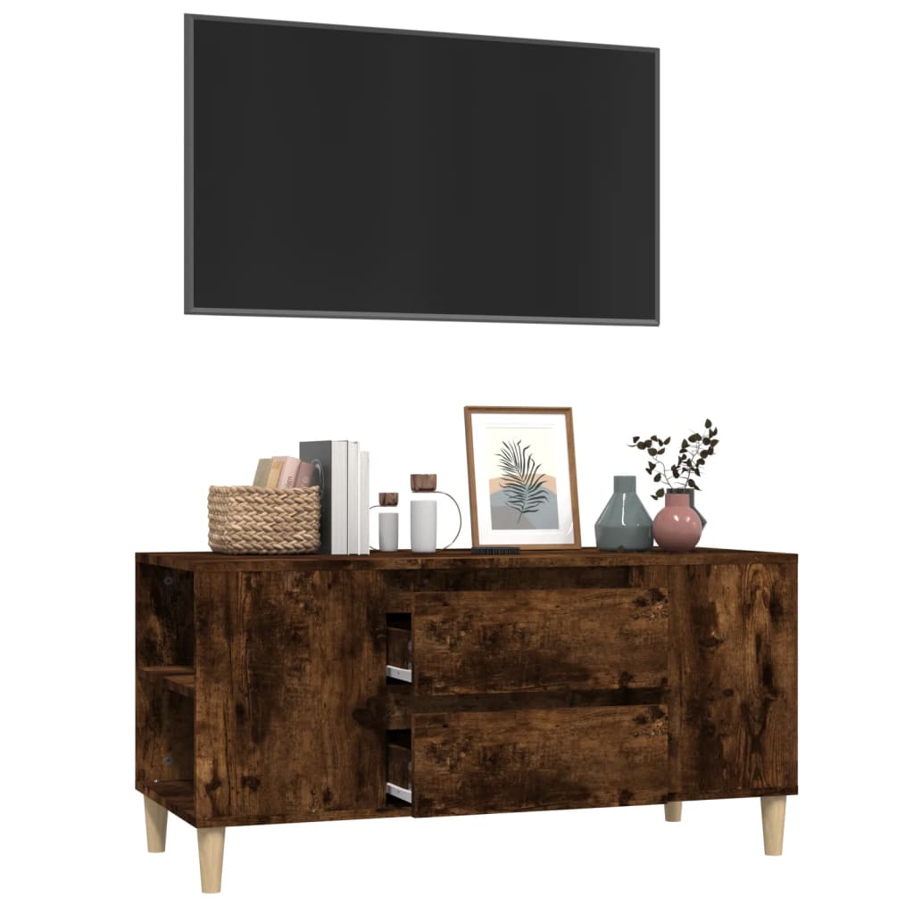 Tv-bänk rökfärgad ek 102x44,5x50 cm konstruerat trä