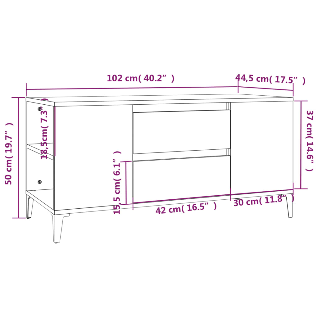 Tv-bänk betonggrå 102x44,5x50 cm konstruerat trä