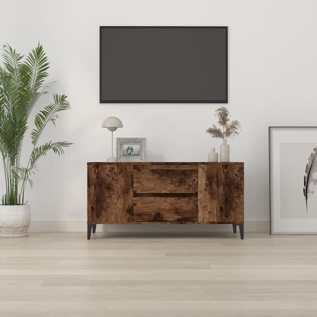 Tv-bänk rökfärgad ek 102x44,5x50 cm konstruerat trä