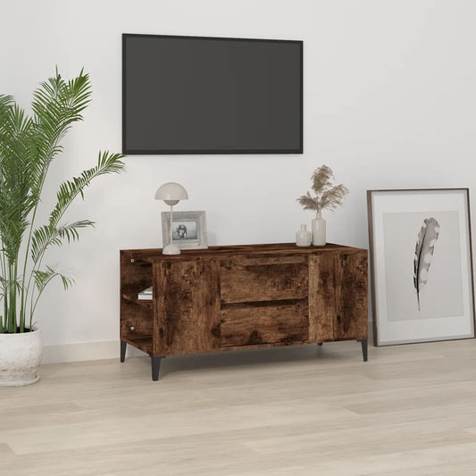 Tv-bänk rökfärgad ek 102x44,5x50 cm konstruerat trä