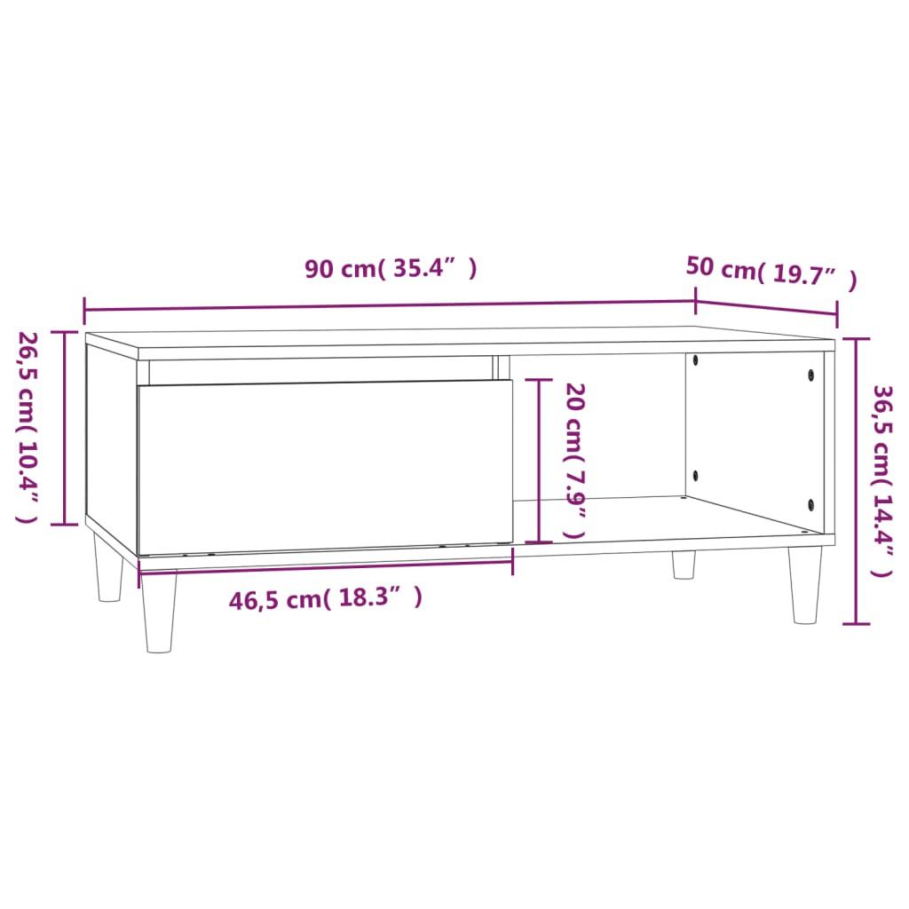 Soffbord vit högglans 90x50x36,5 cm konstruerat trä