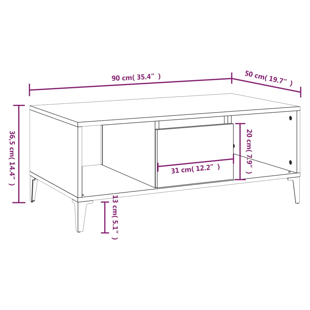 Soffbord sonoma-ek 90x50x36,5 cm konstruerat trä