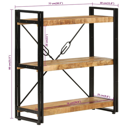 Bokhylla med 3 hyllplan 77x30x80 cm massivt mangoträ och järn