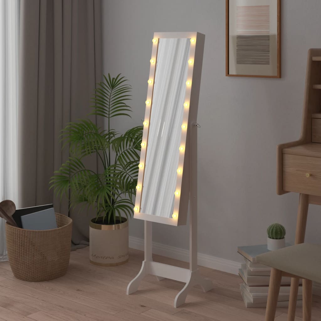 Fristående spegel med LED vit 34x37x146 cm