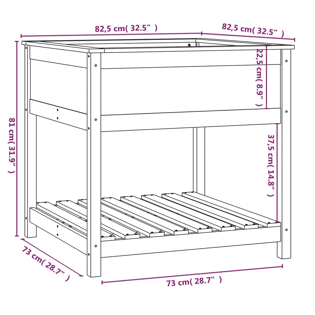 Odlingslåda med hylla 82,5x82,5x81 cm massiv furu