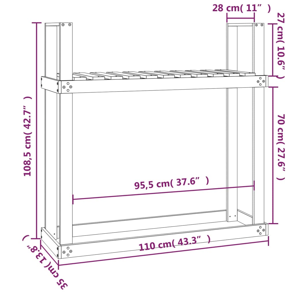 Vedställ honungsbrun 110x35x108,5 cm massiv furu