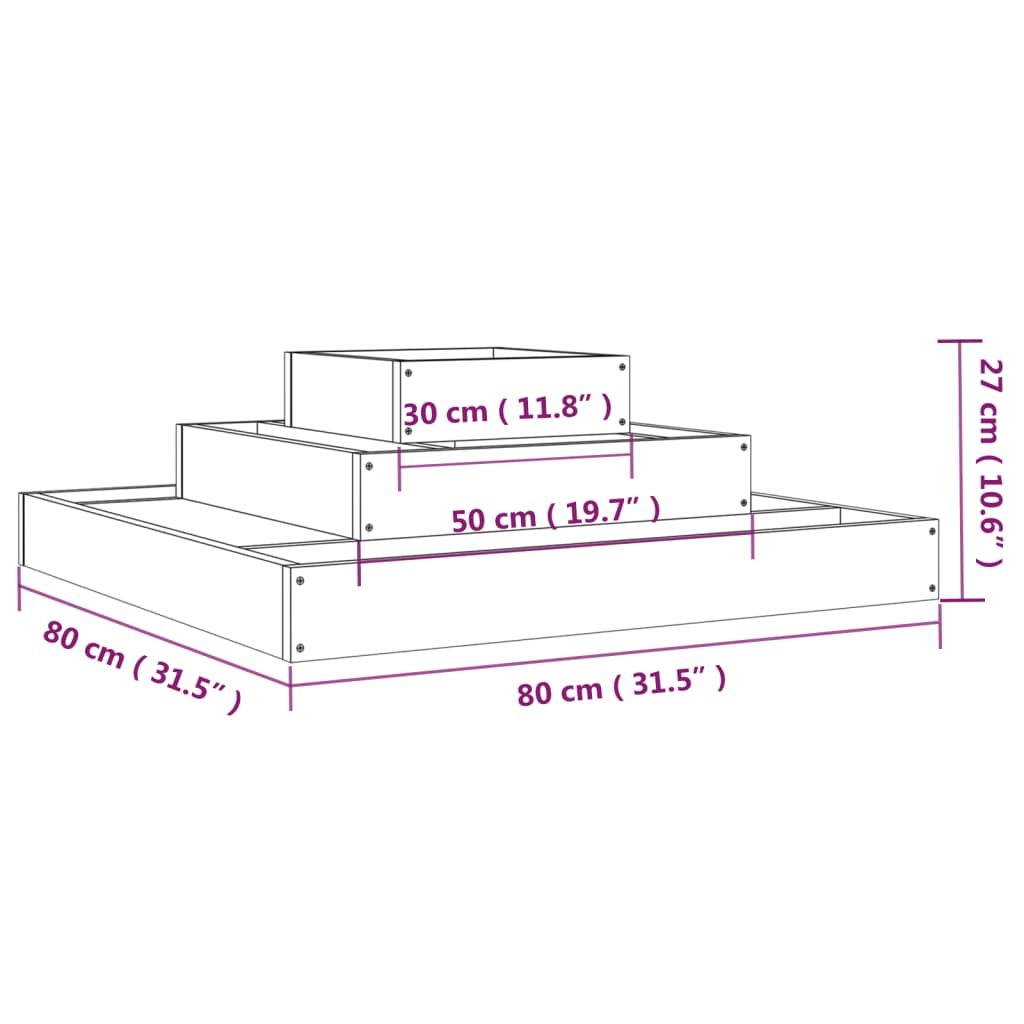 Odlingslåda 80x80x27 cm massiv furu