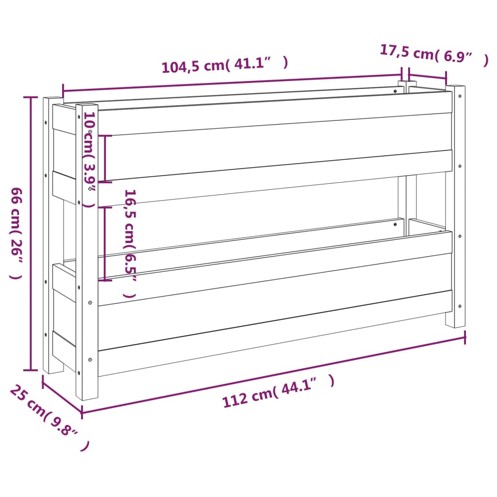 Odlingslåda 112x25x66 cm massiv furu