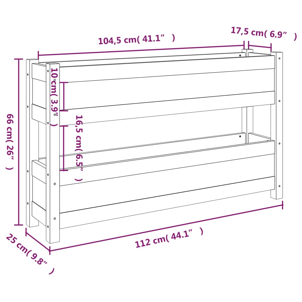 Odlingslåda vit 112x25x66 cm massiv furu