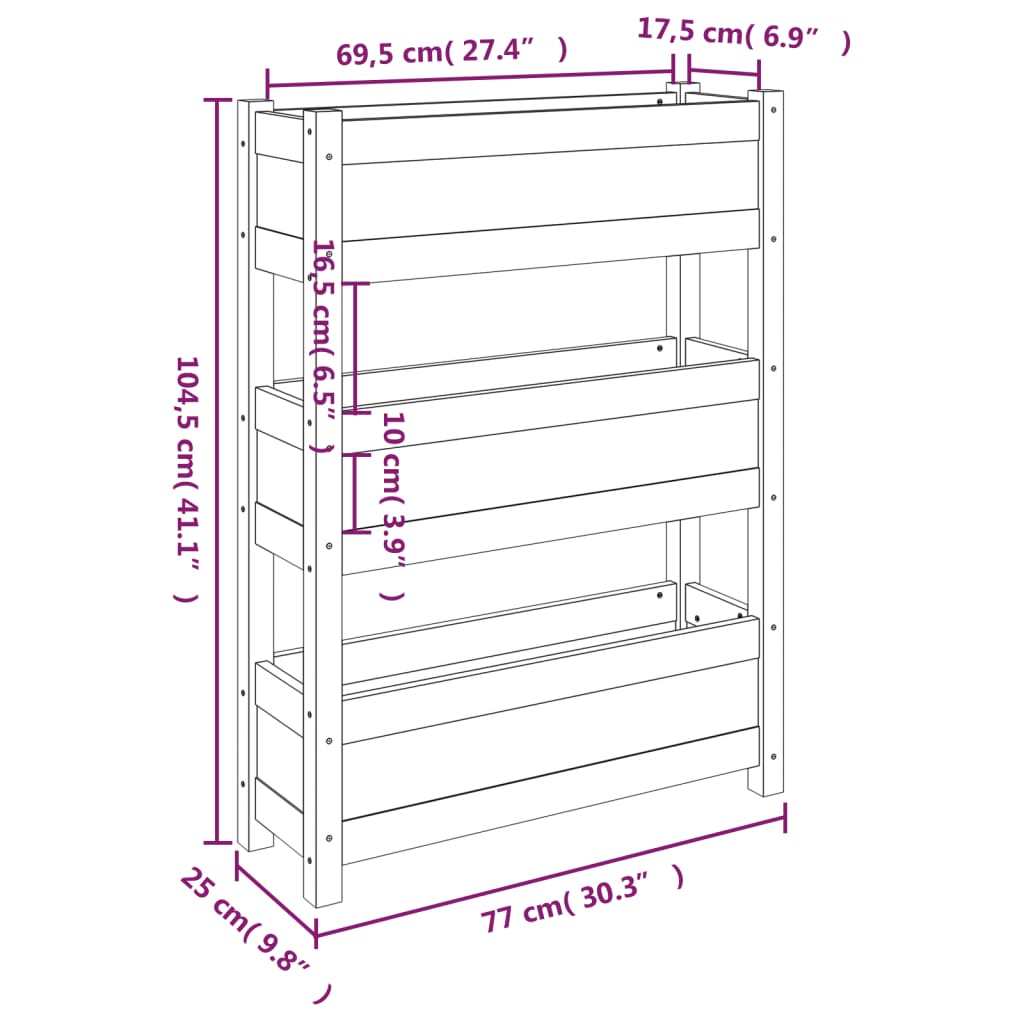 Odlingslåda honungsbrun 77x25x104,5 cm massiv furu