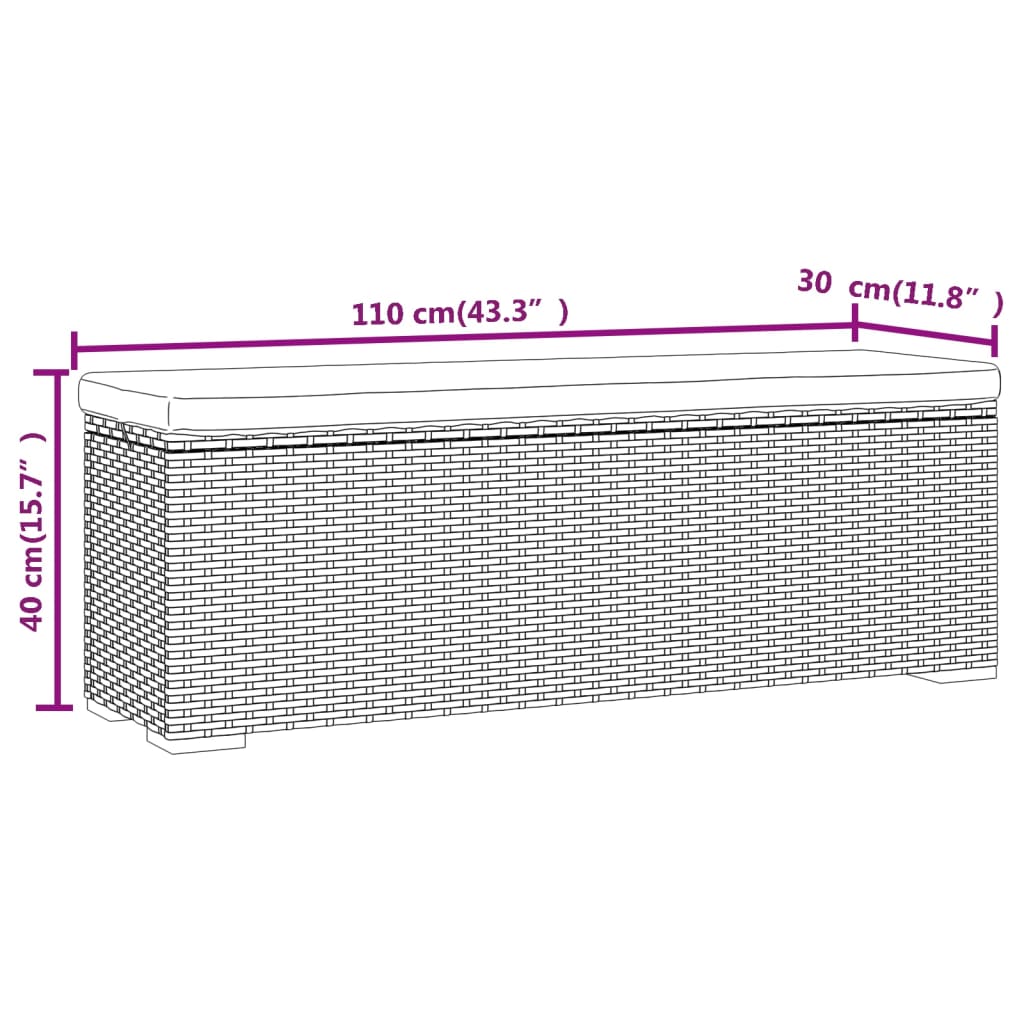 Fotpall med dyna svart 110x30x40 cm konstrotting