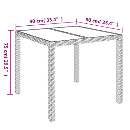 Trädgårdsbord med glasskiva svart 90x90x75 cm konstrotting