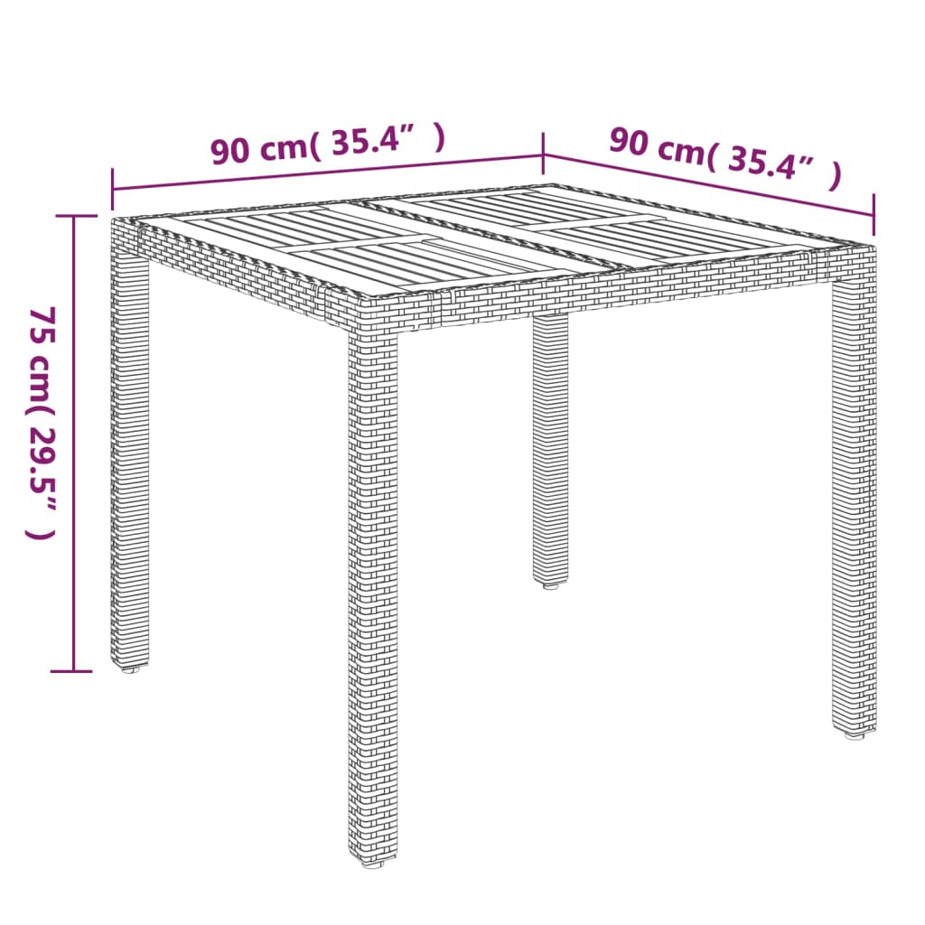 Trädgårdsbord med träskiva svart 90x90x75 cm konstrotting