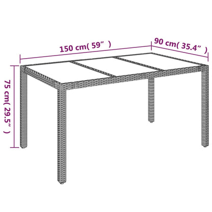 Trädgårdsbord med glasskiva svart 150x90x75 cm konstrotting