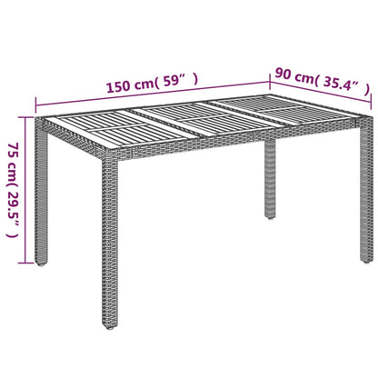 Trädgårdsbord med träskiva svart 150x90x75 cm konstrotting