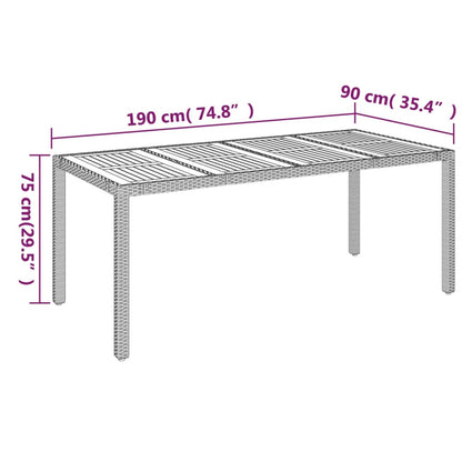 Trädgårdsbord med träskiva svart 190x90x75 cm konstrotting