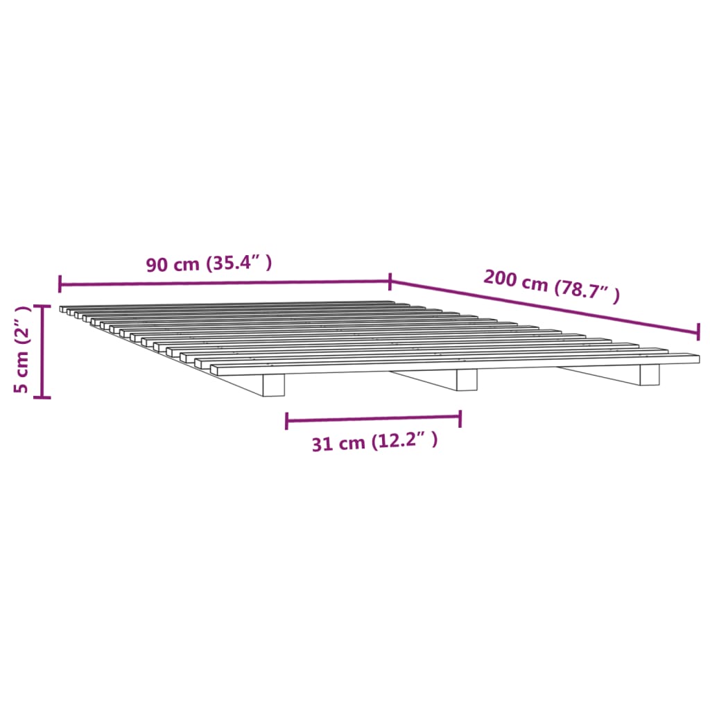 Sängram 90x200 cm massiv furu