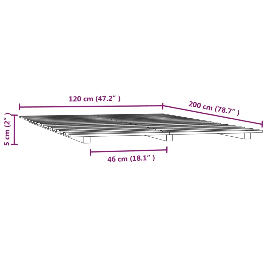 Sängram 120x200 cm massiv furu