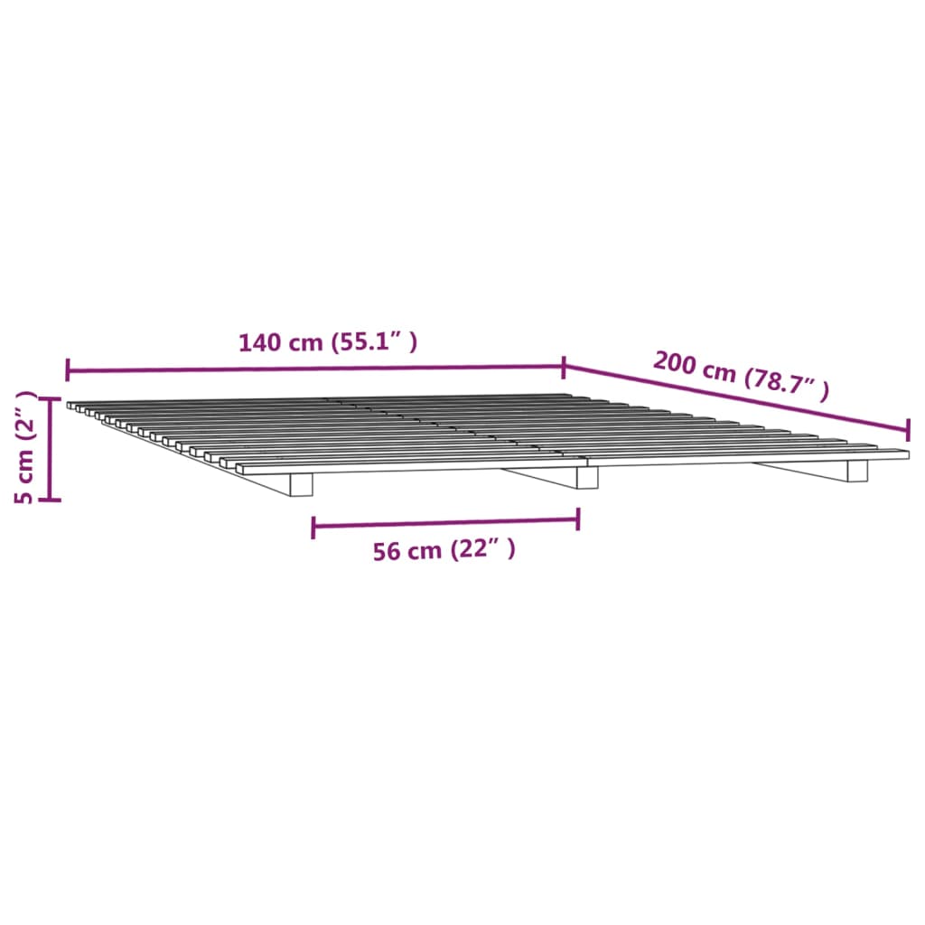 Sängram vit 140x200 cm massiv furu