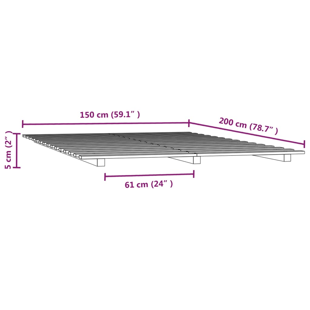 Sängram vit 150x200 cm massiv furu