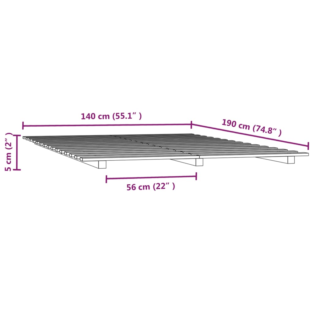 Sängram 140x190 cm massiv furu