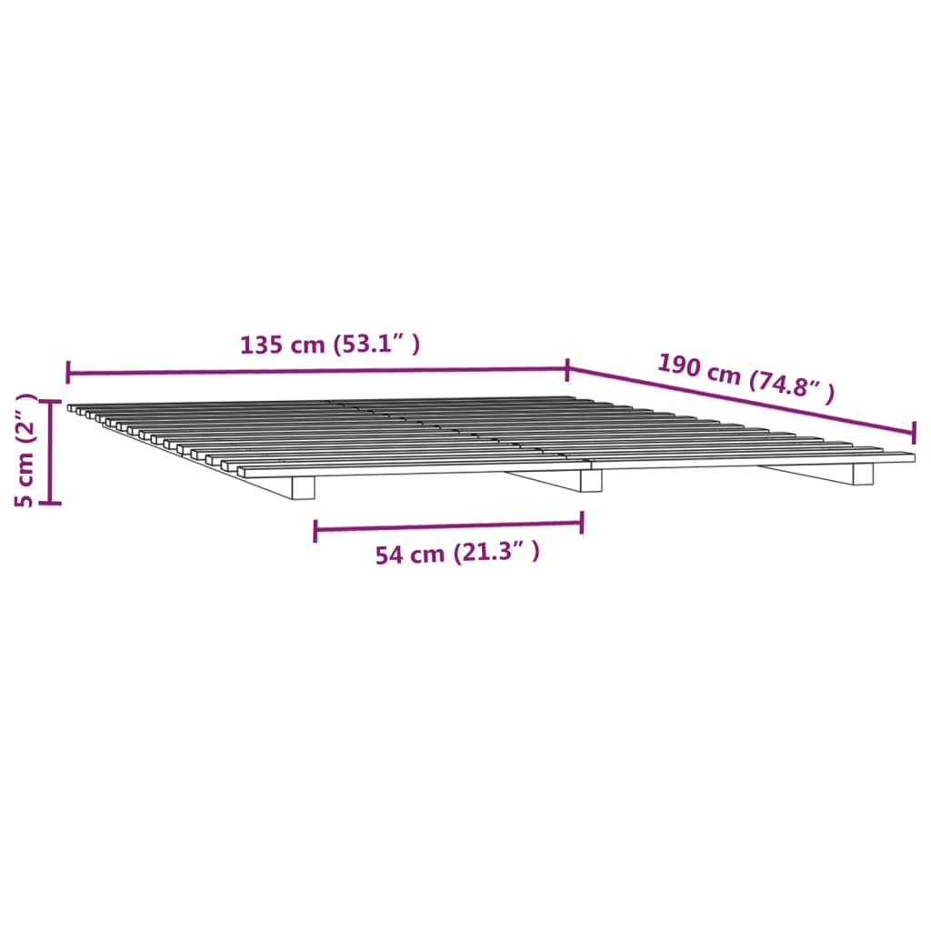 Sängram grå 135x190 cm massiv furu