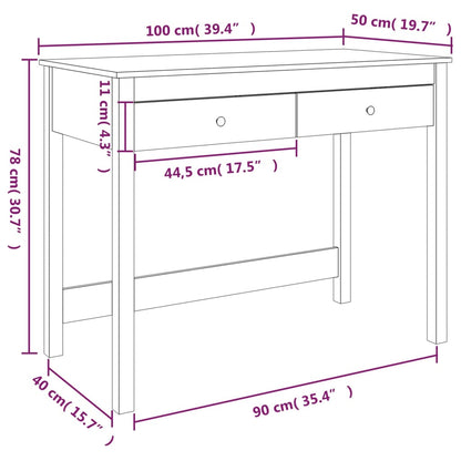 Skrivbord med lådor 110x50x75 cm massiv furu