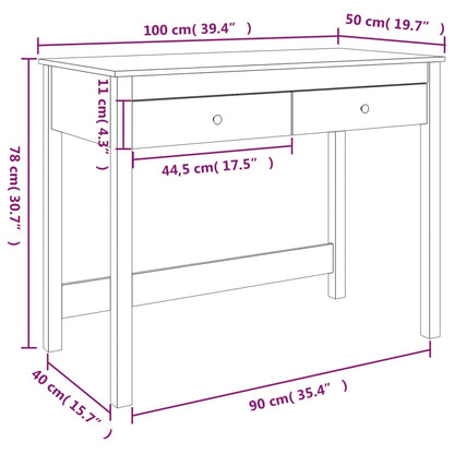 Skrivbord med lådor vit 100x50x78 cm massiv furu