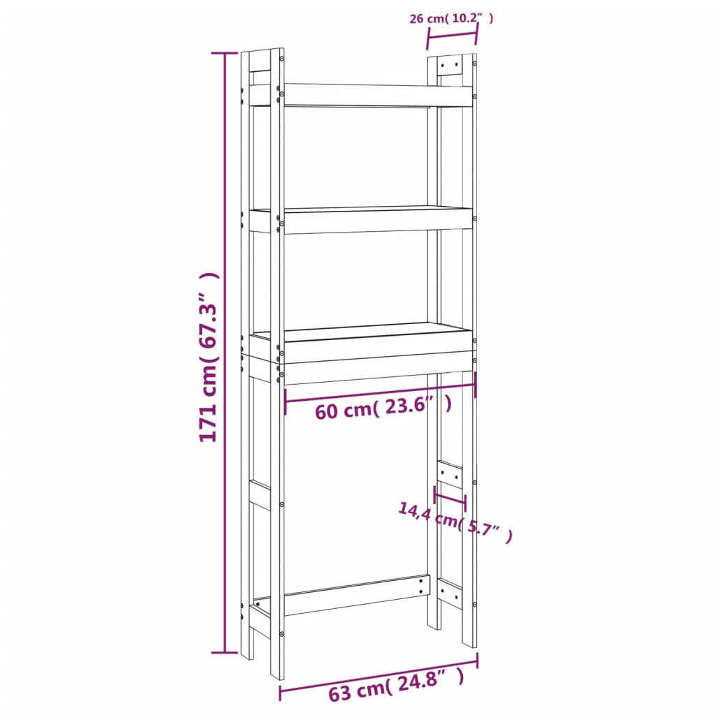 Badrumshylla svart 63x26x171 cm massiv furu